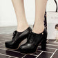 Womens Lace Up Platform Chunky Heel Round Toe Shoes