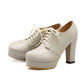 Womens Lace Up Platform Chunky Heel Round Toe Shoes