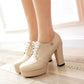 Womens Lace Up Platform Chunky Heel Round Toe Shoes