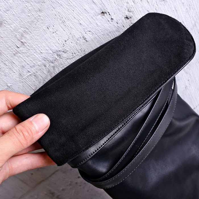 Black plus size over the knee boots for women with a stylish fold-over design