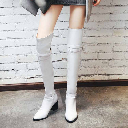 Stylish sd-hk plus size over the knee boots for women in white with a sleek design and block heel