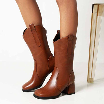 Women's Fashion Boots Plus Size Mid-calf cowgirl boots in white, black,brown,khaki color