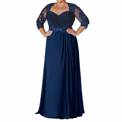 Mother of The Bride Dresses Long Chiffon Evening Dress Lace Wedding Guest Dress Half Sleeve