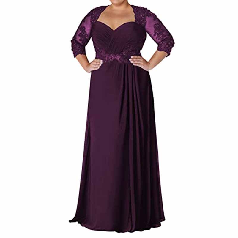 Mother of The Bride Dresses Long Chiffon Evening Dress Lace Wedding Guest Dress Half Sleeve