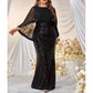 Plus Size Sequined Cape Overlay Prom Dress In Black