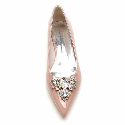 S&DCo. point toe bridal flats in blush pink with a jeweled embellishment for elegant weddings