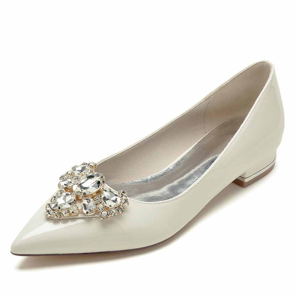 Elegant point toe bridal flats by S&DCo. with decorative rhinestone embellishment