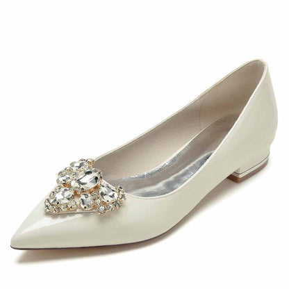 Elegant point toe bridal flats by S&DCo. with decorative rhinestone embellishment