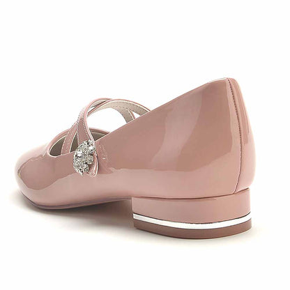 S&DCo. Pink Pointed Toe Patent Leather Low Heels with Elegant Decorative Detail