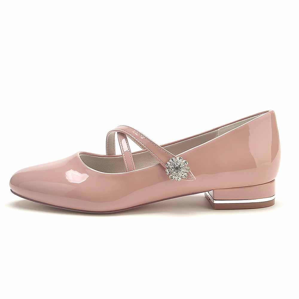 S&DCo. pointed toe patent leather low heels in pink with decorative strap for stylish comfort