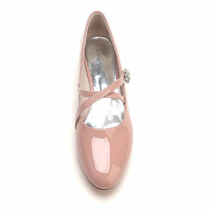 S&DCo. pink pointed toe patent leather low heels with elegant strap design