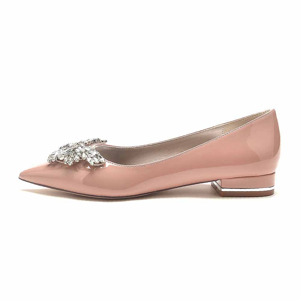 S&DCo. pointed toe rhinestone prom flats in pink with elegant embellishments for special occasions