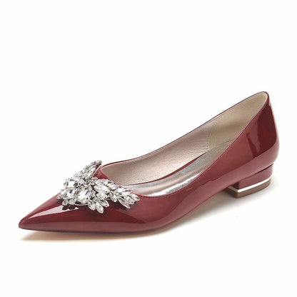 S&DCo. pointed toe rhinestone prom flats in burgundy with decorative rhinestone embellishment