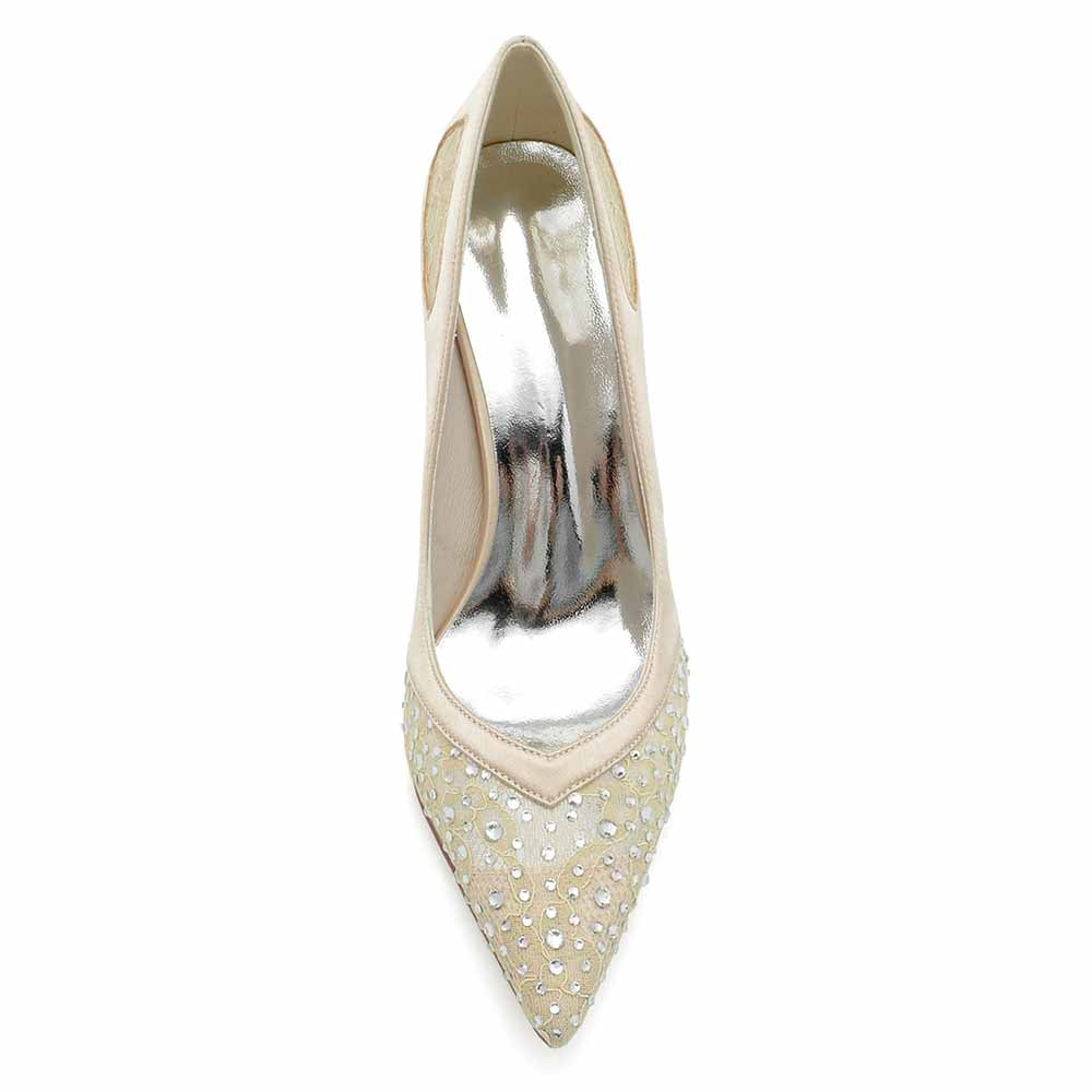 S&DCo. pointed toe satin wedding shoes with sparkling embellishments for a glamorous look