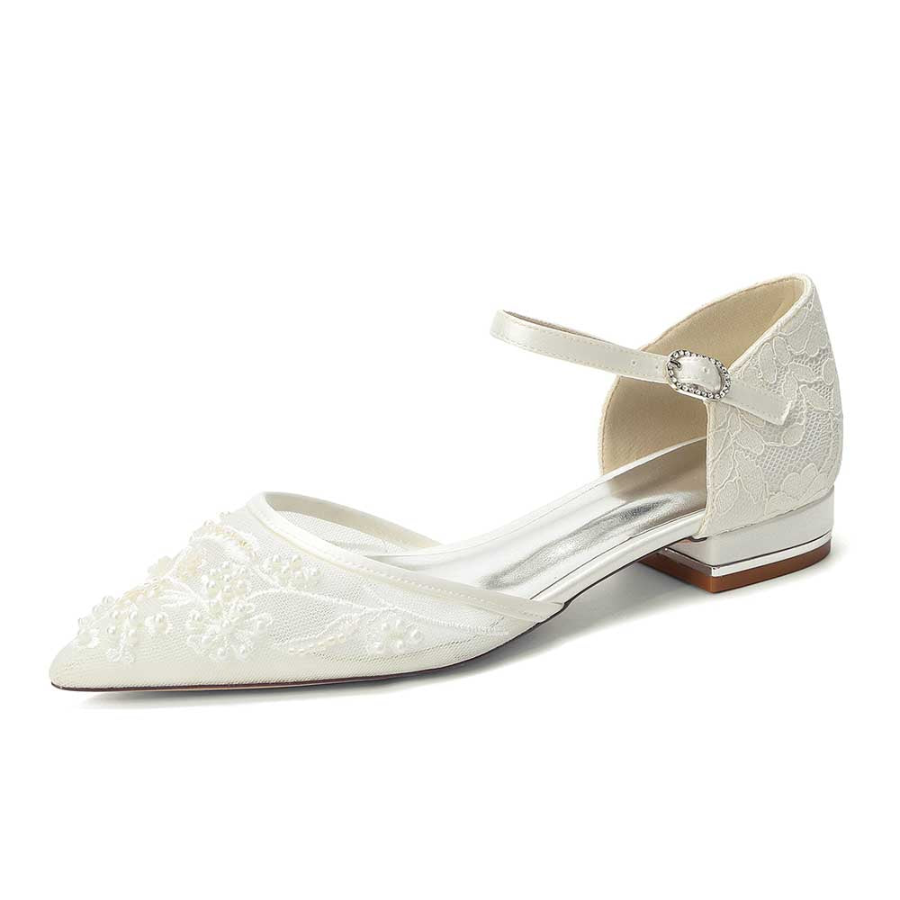 Flat Bridal Shoes Closed Back Pointed Toe Wedding Shoes For Women