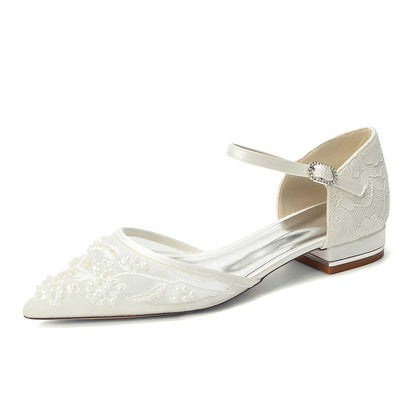 Flat Bridal Shoes Closed Back Pointed Toe Wedding Shoes For Women