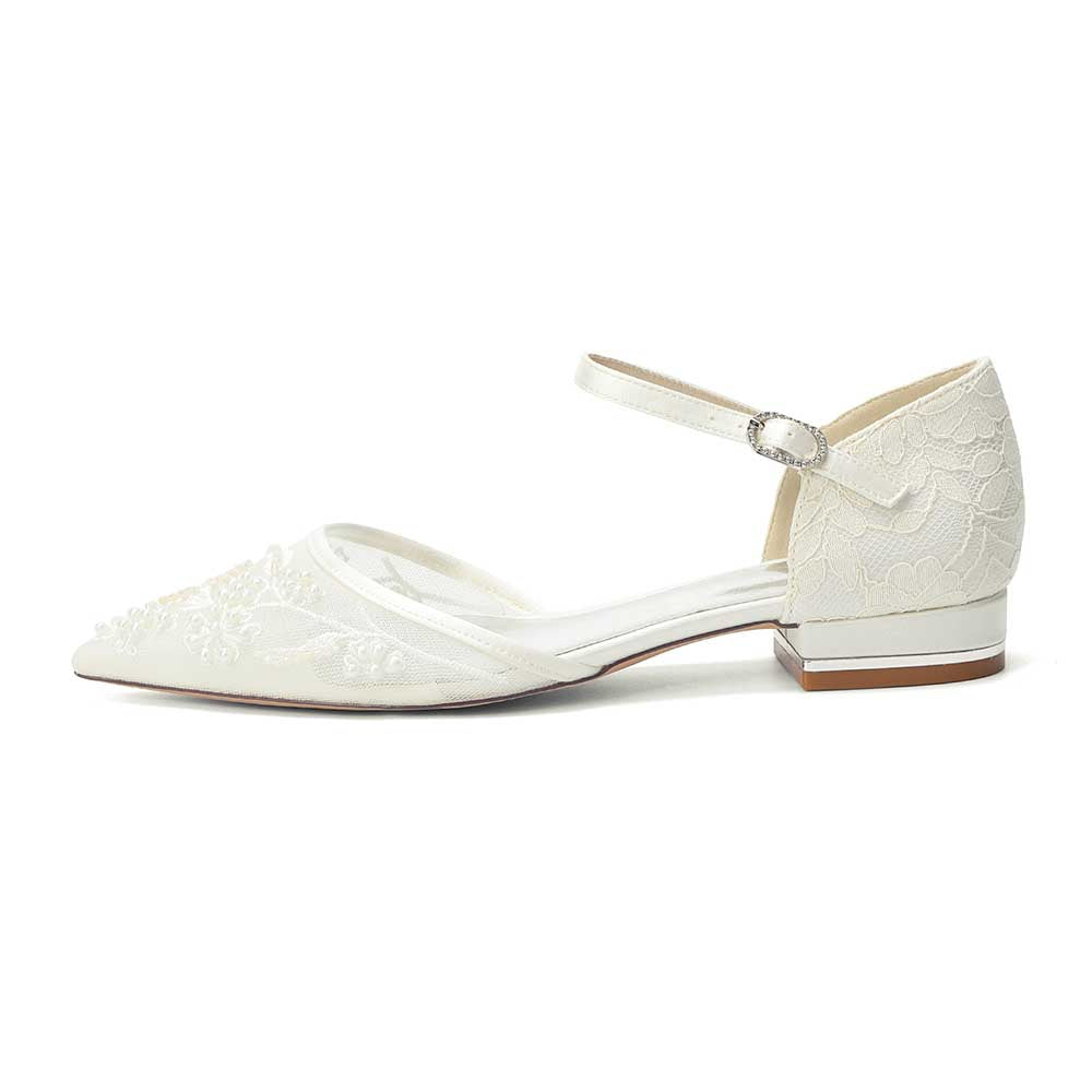 Flat Bridal Shoes Closed Back Pointed Toe Wedding Shoes For Women
