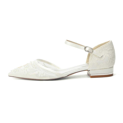 Flat Bridal Shoes Closed Back Pointed Toe Wedding Shoes For Women