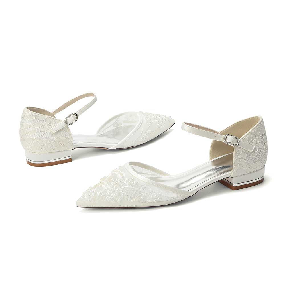 Flat Bridal Shoes Closed Back Pointed Toe Wedding Shoes For Women