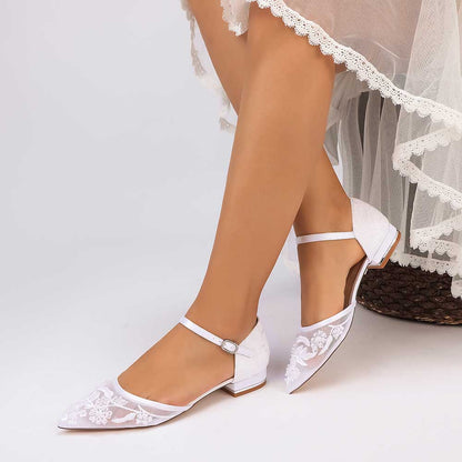 Flat Bridal Shoes Closed Back Pointed Toe Wedding Shoes For Women