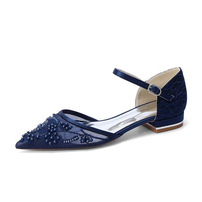Flat Bridal Shoes Closed Back Pointed Toe Wedding Shoes For Women