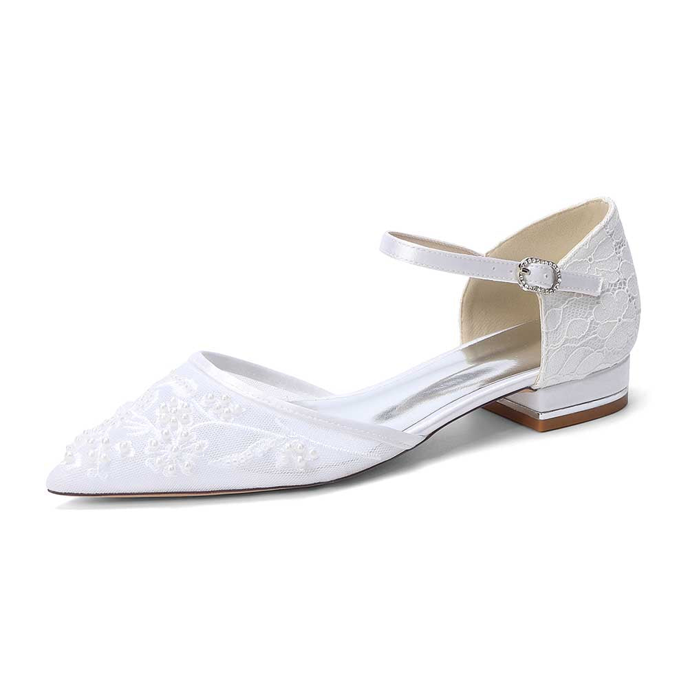 Flat Bridal Shoes Closed Back Pointed Toe Wedding Shoes For Women