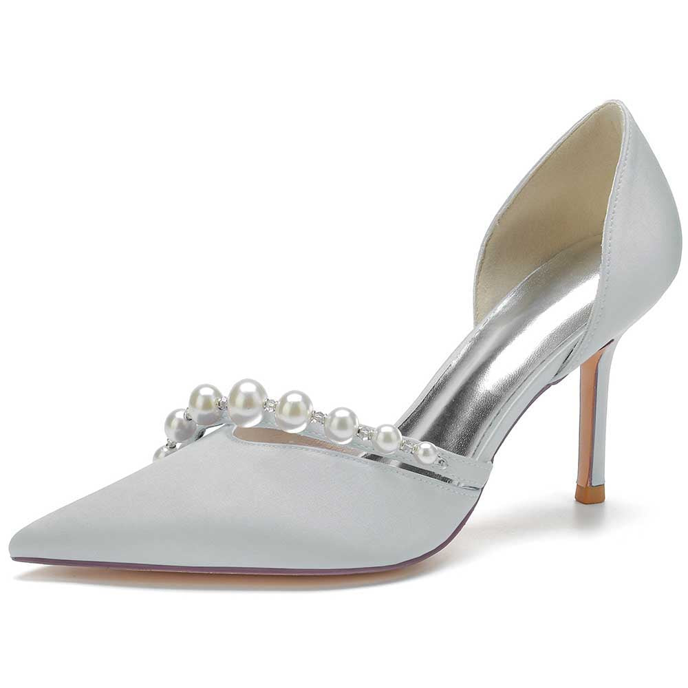 Bridal Heels Satin Dress Shoes with Pearls
