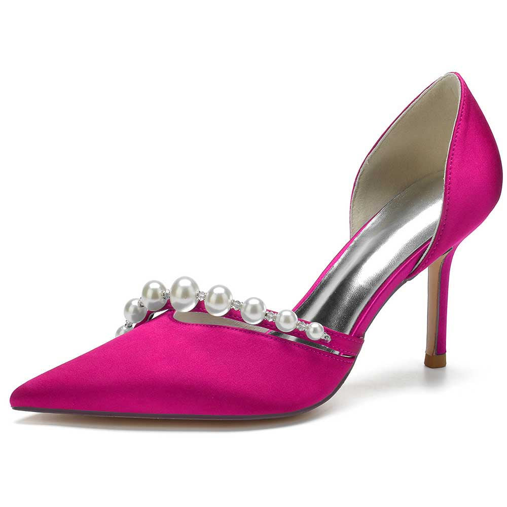 Bridal Heels Satin Dress Shoes with Pearls