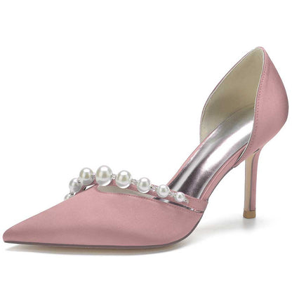 Bridal Heels Satin Dress Shoes with Pearls