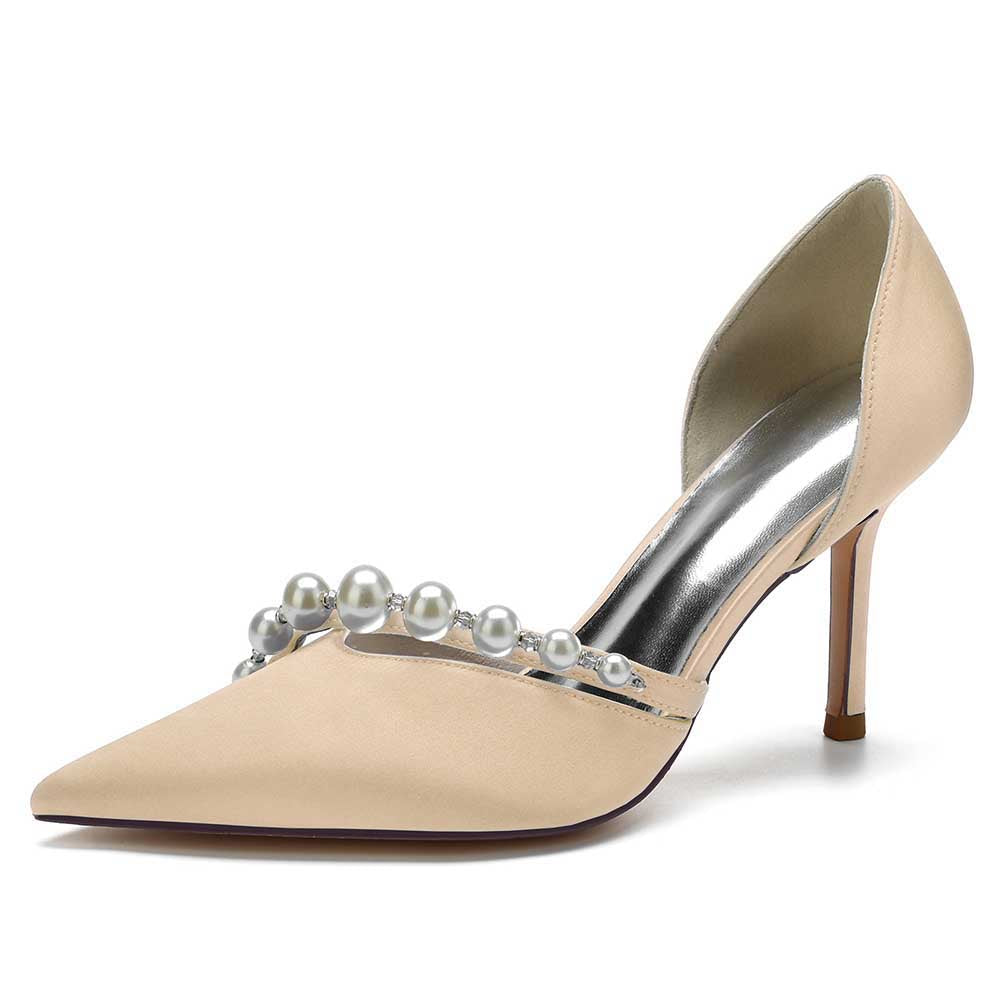 Bridal Heels Satin Dress Shoes with Pearls