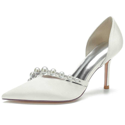 Bridal Heels Satin Dress Shoes with Pearls