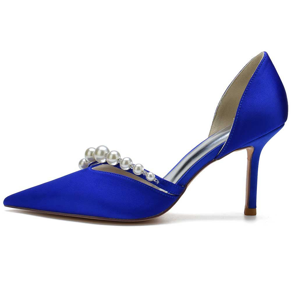 Bridal Heels Satin Dress Shoes with Pearls