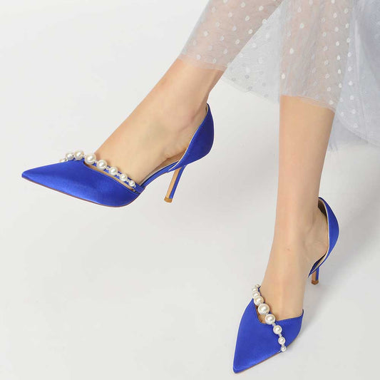 Bridal Heels Satin Dress Shoes with Pearls