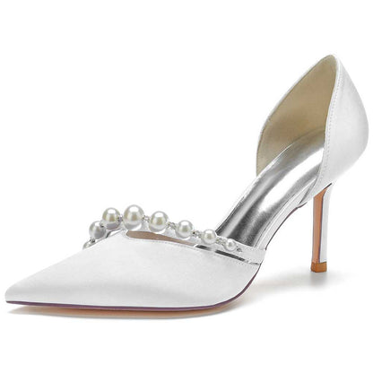 Bridal Heels Satin Dress Shoes with Pearls