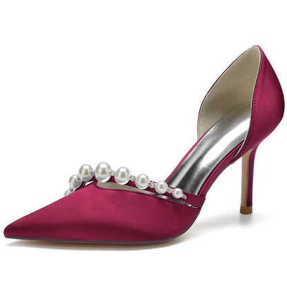 Bridal Heels Satin Dress Shoes with Pearls