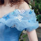 Off Shoulder Tulle Princess Beaded Charming Applique Backless Long Prom Dress