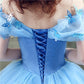 Off Shoulder Tulle Princess Beaded Charming Applique Backless Long Prom Dress