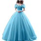 Off Shoulder Tulle Princess Beaded Charming Applique Backless Long Prom Dress