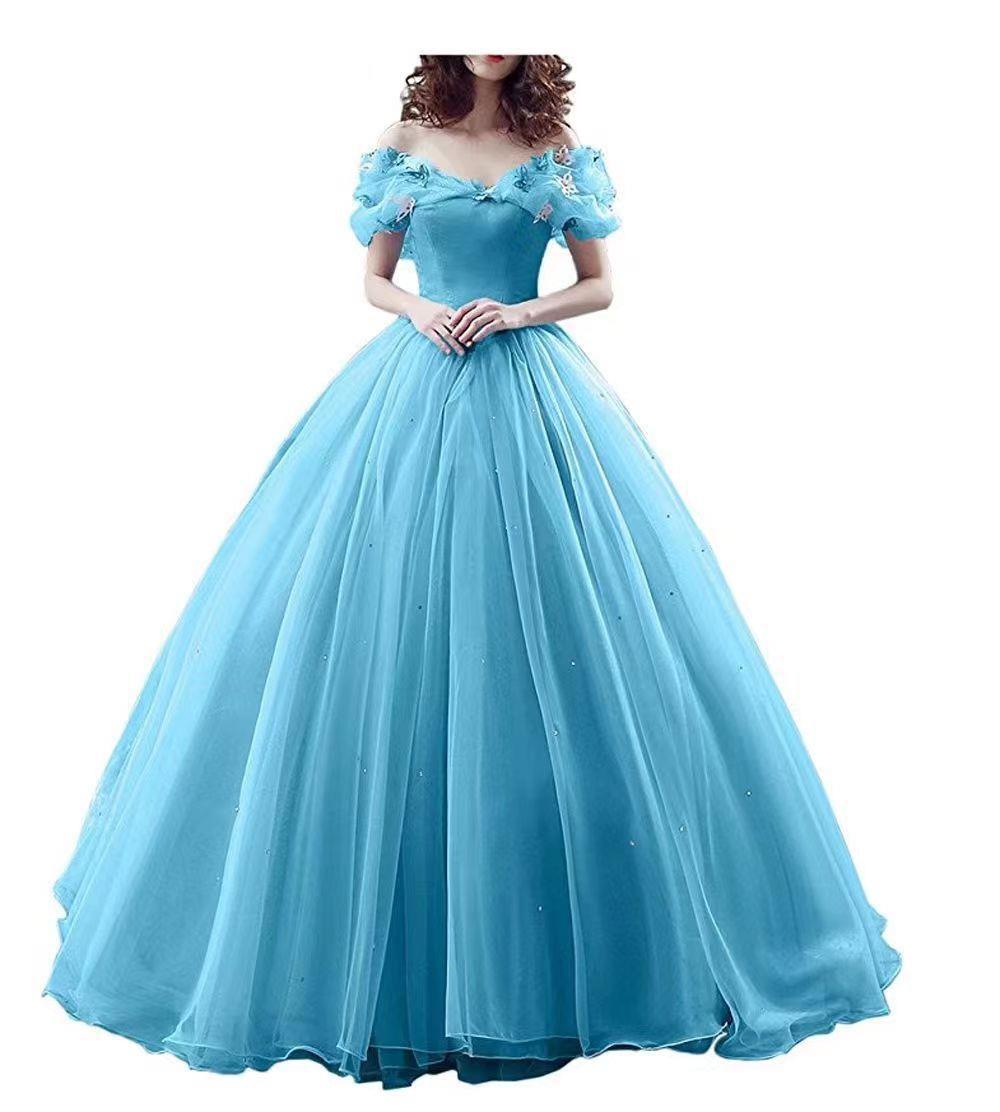 Off Shoulder Tulle Princess Beaded Charming Applique Backless Long Prom Dress