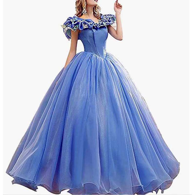 Off Shoulder Tulle Princess Beaded Charming Applique Backless Long Prom Dress