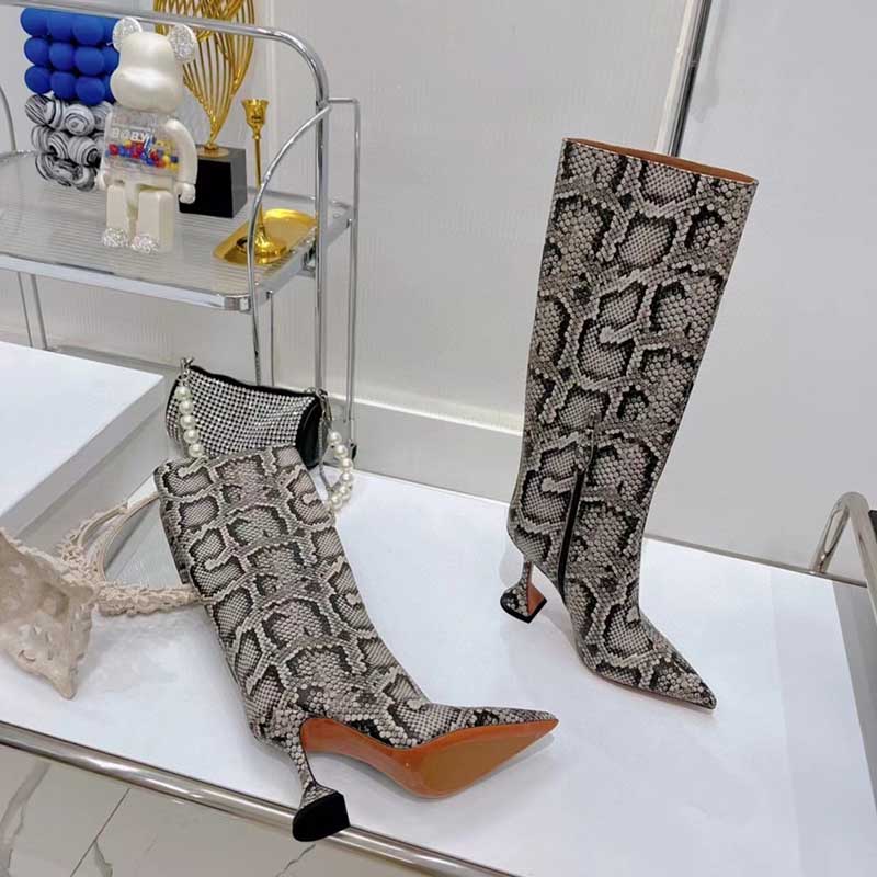 Faux Snakeskin Boots Special-Shaped High Heeled Knee High Boots