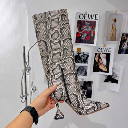 Faux Snakeskin Boots Special-Shaped High Heeled Knee High Boots