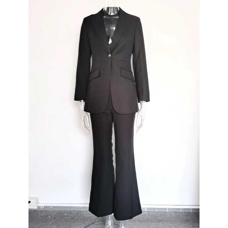 SD Dresscode Women's Professional Black Suit for Events featuring a tailored blazer and flared pants