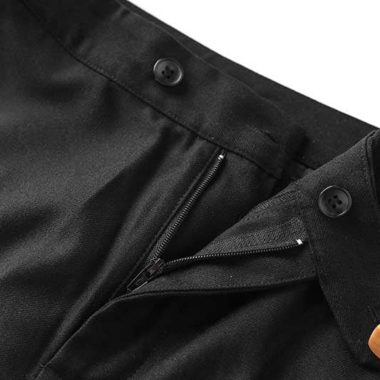 Close-up of SD Dresscode professional women's black suit for events with detailed zipper and button features