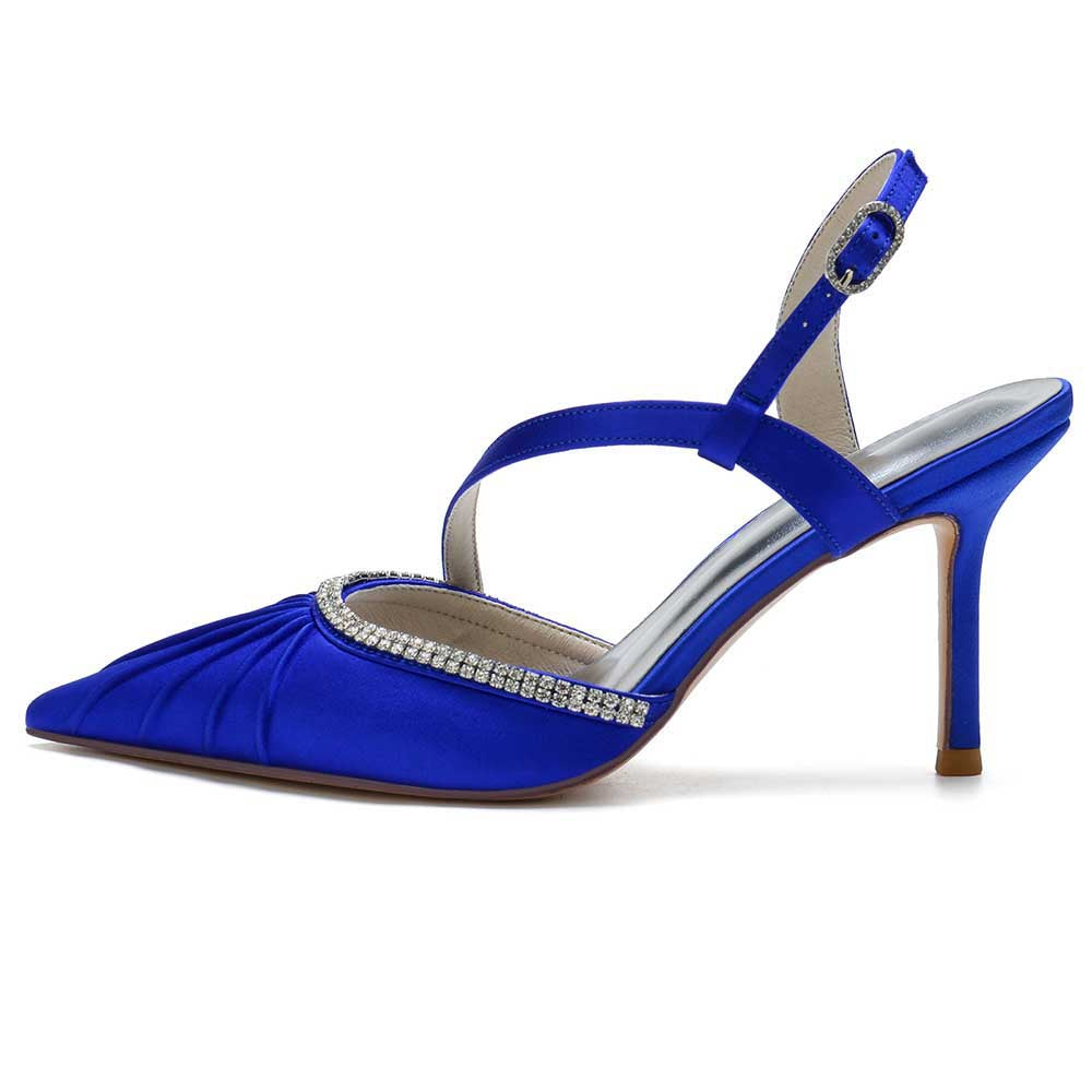 Elegant blue prom heels with crossing straps and rhinestone detailing for special occasions