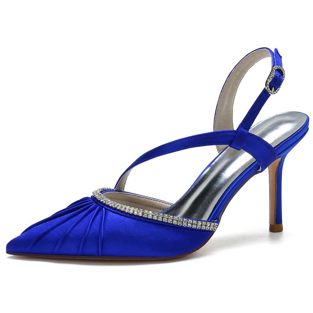 Elegant blue prom heels with crossing straps and rhinestone detailing for stylish occasions