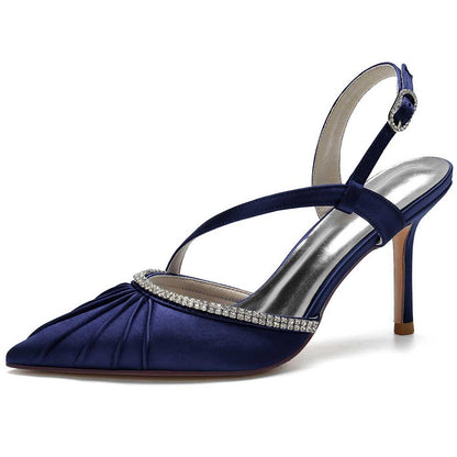 Elegant navy prom heels with crossing straps and rhinestone embellishments for formal occasions