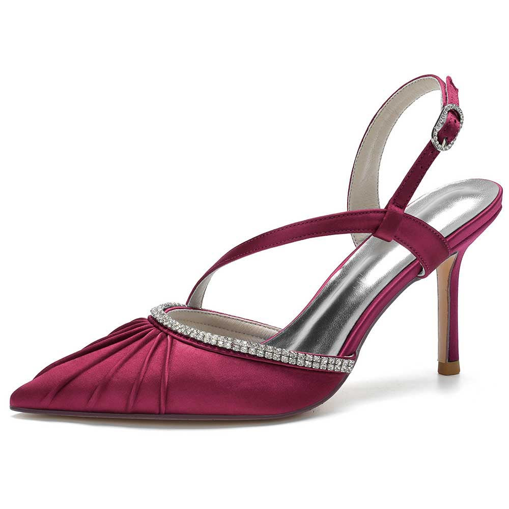 Elegant magenta prom heels with crossing straps and sparkling embellishments for special occasions