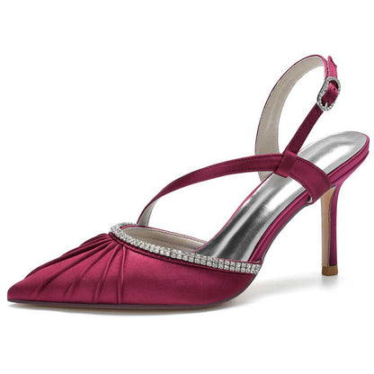 Elegant magenta prom heels with crossing straps and sparkling embellishments for special occasions