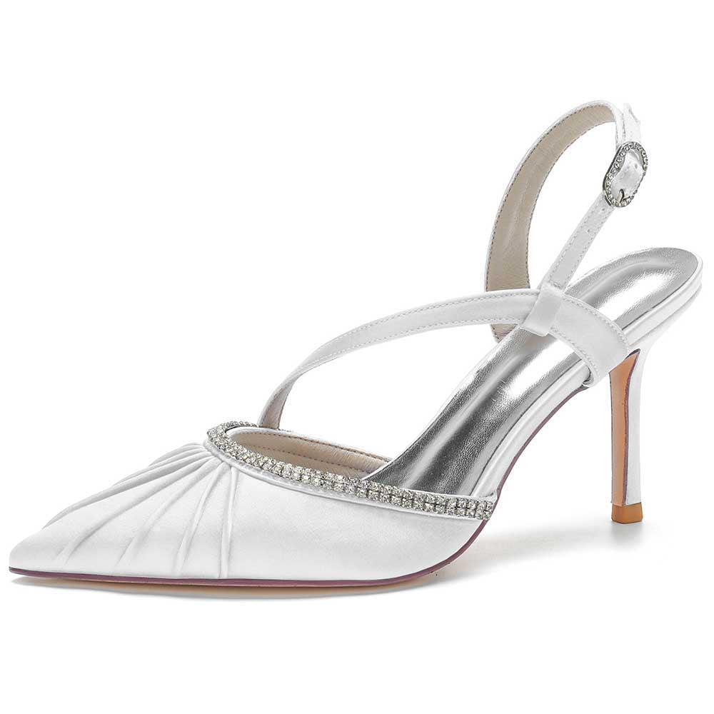 Elegant white prom heels with crossing straps and rhinestone detailing for special occasions